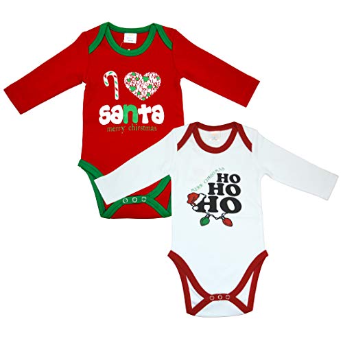 Ozyol Body de Navidad para bebé, 2 Unidades, 100% algodón, Estampado con diseño de Papá Noel,3 – 24 Meses 62