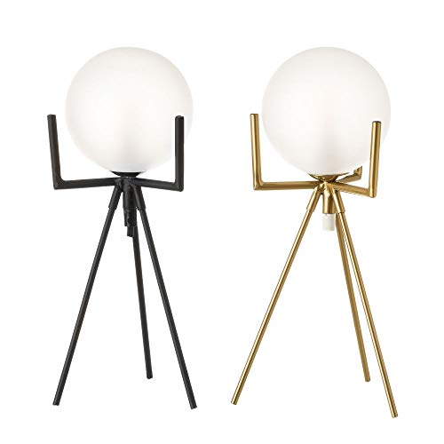 Pack de 2 Lámpara de mesa con tulipa de metal y cristal 15x15x34 cm color negro y dorado Pack de 2 Lámpara de mesa con tulipa de metal y cristal 15x15x34 cm color negro y dorado