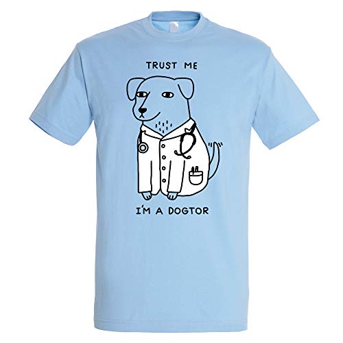 Pampling Camiseta Dogtor (Talla L) - Humor - Perro Doctor - Meme - Color Celeste - 100% Algodón - Serigrafía