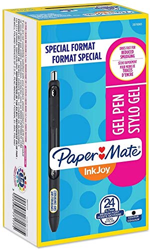 Paper Mate 2077177 - Bolígrafos de gel, punta media, caja de 24, color negro