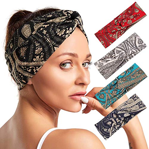 Paquete de 4 Mujeres Banda para la cabeza Boho Floral Style Elástico Headwraps Banda para el cabello Accesorio para el cabello …