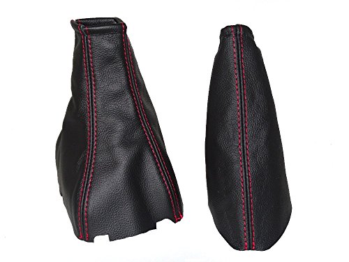 Para Chevrolet Lacetti 2002 – 07 – Funda para palanca de cambios y freno de mano en negro, de cuero auténtico con costura roja. Para Chevrolet Lacetti 2002 – 07 – Funda para palanca de cambios y freno de mano en negro, de cuero auténtico con costura roja.