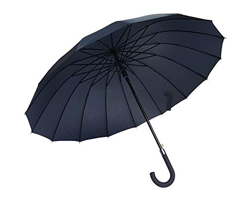 Paraguas clásico Negro de 16 Varillas Antiviento Gran tamaño XXL 110 cm Apertura automática