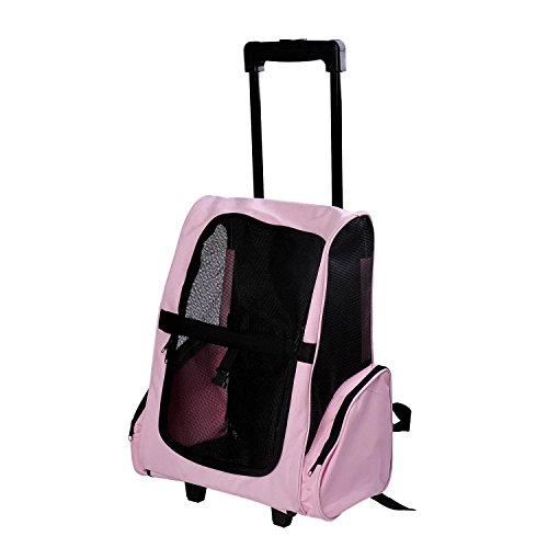 Pawhut Transportin Carrito Perro 2 en 1 Mochila Carrito 36x30x49 cm Mascotas Perro Gato Rosa