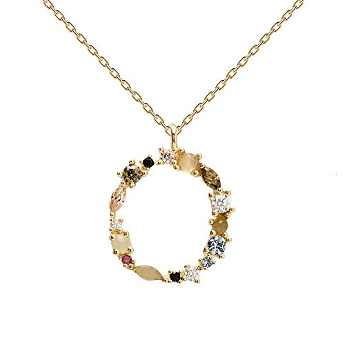 PDPAOLA - Collar Letra O - Plata de Ley 925 Bañada en Oro de 18k - Joyas para Mujer