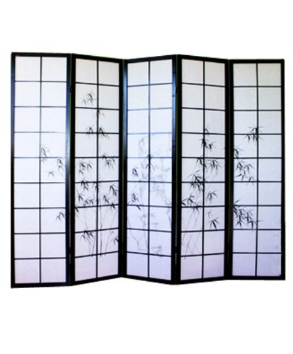 PEGANE Biombo japonés de Madera Color Negro con Dibujo bambú de 5 Paneles