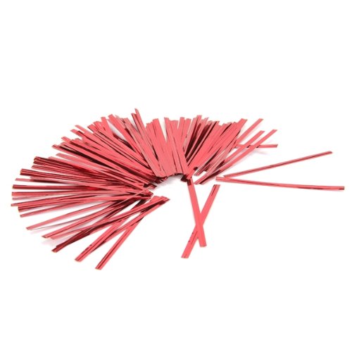 Piezas metálicas de color rojo para precintar bolsas de dulces y de fiestas, 8 cm, 100 unidades Piezas metálicas de color rojo para precintar bolsas de dulces y de fiestas, 8 cm, 100 unidades