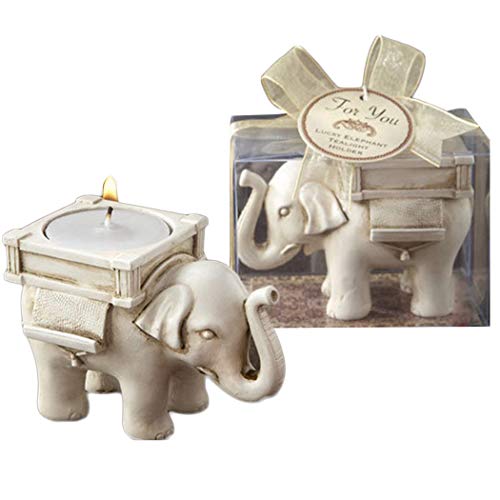 Portavelas para velas de té perfumadas, para cumpleaños, pack de 2, polirresina, Elefante blanco, 8.5*6*5cm(3.35*2.36*2inch)