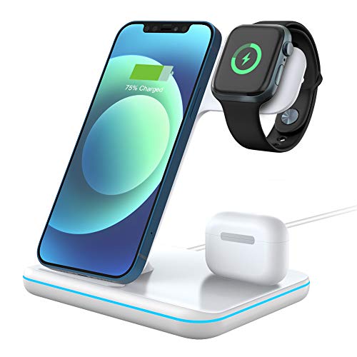 POWERGIANT Cargador Inalámbrico Plus, 3 en 1 Qi Cargador Inalámbrico iPhone 12 Wireless Charger 15W Rápida para iPhone 8 X 11 Airpods Pro 1 2 y Apple Watch Series 5/4/3/2/1 Cargador Samsung S10 S9 S8