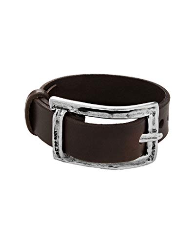 Pulsera Ancha de Mujer Ajustable realizada en Cuero de Color marrón Oscuro. Destaca una Hebilla Rectangular de tamaño XL bañada en Plata en su Parte Central, Que actúa como Cierre. Pulsera Ancha de Mujer Ajustable realizada en Cuero de Color marrón Oscuro. Destaca una Hebilla Rectangular de tamaño XL bañada en Plata en su Parte Central, Que actúa como Cierre.
