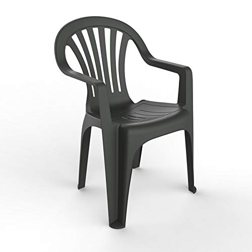 resol Nuevo Pals sillón Silla con Brazos de plástico para jardín Exterior terraza - Color Antracita, Set de 4 Unidades