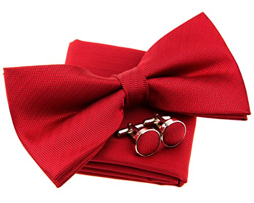 Retreez - Pajarita, estampado espigado, preanudada, 12 cm, con pañuelo cuadrado de bolsillo y gemelos rojo rosso Talla única