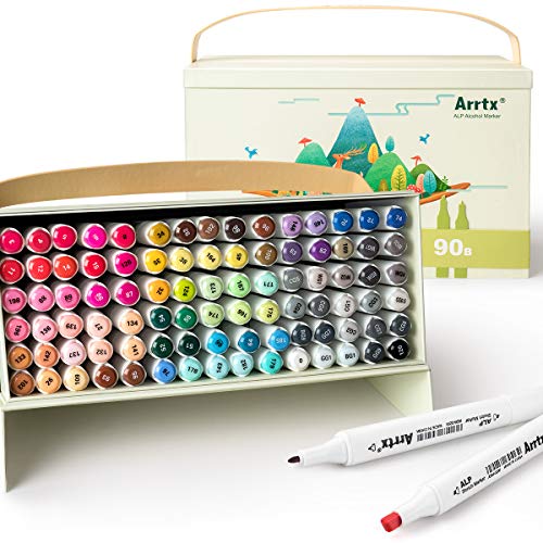 Rotuladores de 90 Colores Arrtx ALP Marcadores permanente con doble punta con caja única para niños, adultos, colorear, manga, dibujar, ilustración, pintar, dibujar, regalo, diseñar y más