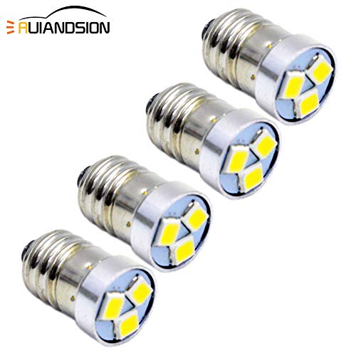 Ruiandsion - Bombilla LED E10 (4 unidades, 3 V, 6 V, 12 V), 3030, 3 SMD, luz blanca - bombilla de repuesto para faros, linternas, negativo a tierra, 3 V