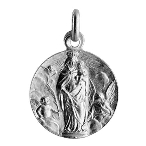 SACRE COEUR - ¨Medalla de la Virgen del Pilar y Sagrado Corazón de Jesús | Escapulario Dos Caras | Plata Primera Ley | Patrona de Zaragoza y del Día de la Hispanidad | Ángeles de Fondo