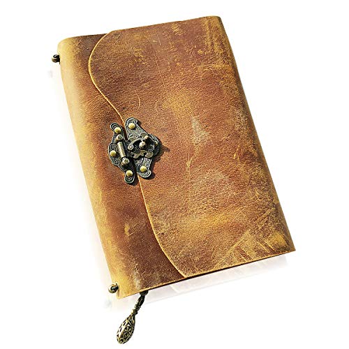 ScrodCat - Diario de piel para escribir con páginas rellenables de cuero en blanco – Cuaderno diario de viaje y libro de bloqueo (flor izquierda) (Caballo Luz, B5)