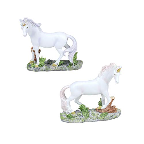 Set de 2 Figuras Decorativas Fantasía de Resina Unicornios. Adornos y Esculturas. Decoración Hogar. Regalos Originales. 12,50 x 4,50 x 11 cm.