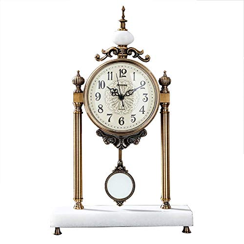SHBV Reloj de péndulo de Metal Retro con Pilas, Base de mármol, Reloj de Chimenea de Cuarzo, Reloj de Mesa Decorativo, 29X48 CM (Color: B)