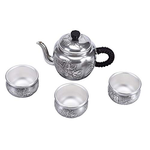 SHENLIJUAN Lotus Plata esterlina Juego de té de Plata Home Pot Sterling Silver Tea Ceremonia Servicio Juego de té de consumición por un Partido Adultos (Color : 320G 220ML, Size : Gratis)