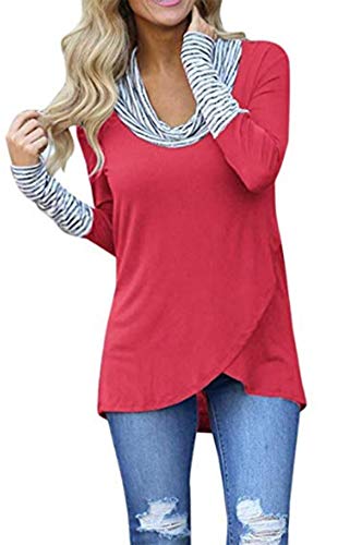 SHOBDW Mujeres Retro O-Cuello Franja de Manga Larga Sudadera Jersey Tops Blusa Camisa (Rojo, XL)