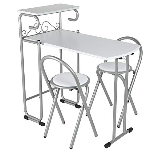 Sillas de mesa de comedor Juego de mesa y sillas plegables para el hogar Juego de sillas de cocina Mesa y sillas con 2 taburetes plegables Mesa de comedor con estante Familias Restaurantes 3 piezas