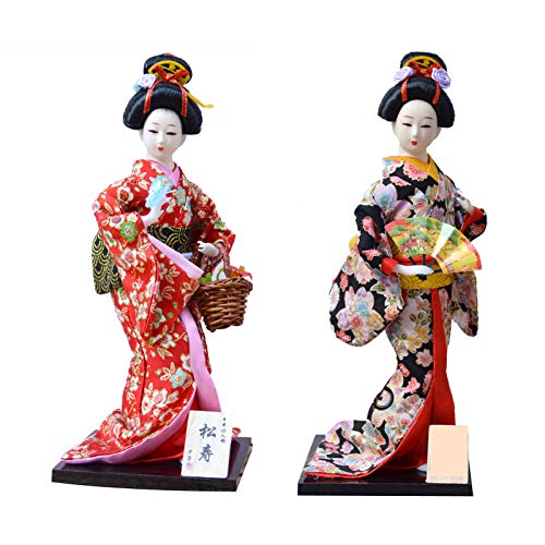 Siunwdiy 2 unids japonés Kimono muñeca Geisha Figura Adornos Regalo Arte artesanía colección/Regalo, Decoraciones para el hogar Muñecas de Geisha en el Hermoso Kimono,#40,12"