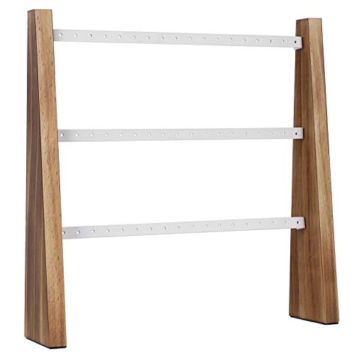 SONGMICS Soporte para Joyas, Árbol de Estante para Aretes, Montado en la Pared o en la Mesa, 3 Barras de Metal con Agujeros, Ángulo Ajustable, Ideas para Regalos, Marrón Rústico y Blanco JJS017W01