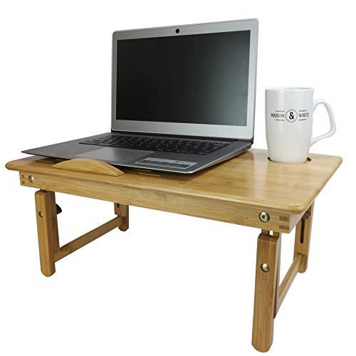 Soporte para portátil plegable de bambú | Escritorio de cama de madera | Mesa de cama | Bandeja para portátil Cama | Bandeja de desayuno | Tabla de vueltas para estudiar | Patas plegables | M&W