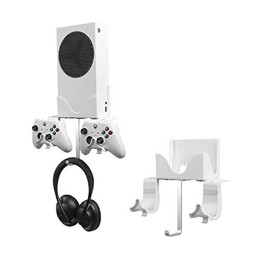 Soporte Pared para Xbox Series S, Hosanwell Montaje Pared para Consola, Controlador y Auriculares, Soporte Sólido con Tornillos, Orificio de Ventilación y Nivel Espiritual para una Fácil Instalación