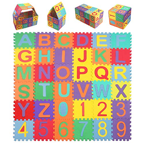 StillCool Puzzle Alfombrilla con Alfabeto para niños 90cm*90cm, 36 Piezas de Alfombra de Goma Espuma EVA Suave con 0 a 9 y 26 Letras