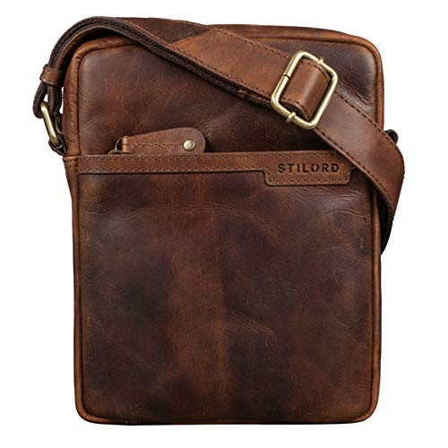 STILORD 'Blake' Bolsos Bandolera Hombre Piel Noble Bolso Pequeño Vintage Bolsito Mensajero Bolsa de Hombro para DIN A5 o Tablet Cuero Auténtico, Color:Mocca - marrón Oscuro