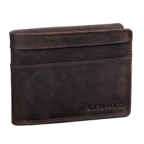 STILORD 'Cooper' Portamonedas de Cuero para Hombre RFID y NFC Bloqueo Monedero Clásico Portamonedas Billetera Portatarjetas de Piel Genuino, Color:marrón Oscuro
