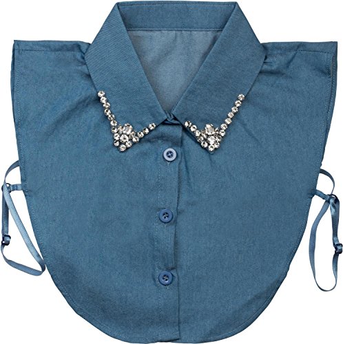 styleBREAKER Cuello de Blusa con Tapeta de Botones y estrás, Cuello Decorado para Blusas y jerséis, señora 08020001, Color:Azul Jean