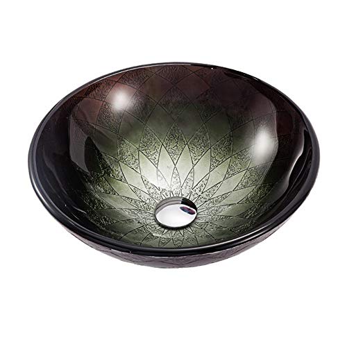 TANGAN Lavabo de Vidrio Templado Verde Lavabo sobre Encimera, Patrón de Flor de Hielo Redondo Lavabo de Cristal con Tapón de Drenaje, Anillo de Instalación, Bajante,Single Sink TANGAN Lavabo de Vidrio Templado Verde Lavabo sobre Encimera, Patrón de Flor de Hielo Redondo Lavabo de Cristal con Tapón de Drenaje, Anillo de Instalación, Bajante,Single Sink