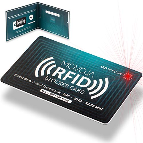 Tarjeta bloqueadora de RFID con tecnología de indicador LED | última tecnología interferente | marca alemana | sin radiación residual | 100% de protección gracias a E-Field | no más fundas protectoras