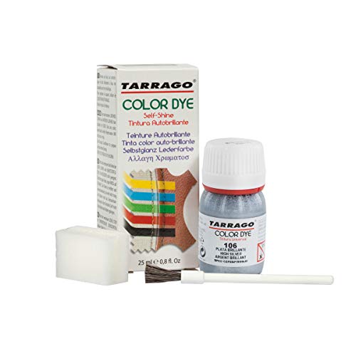 Tarrago | Self Shine Color Dye 25 ml | Tintura Autobrillante para Zapatos y Accesorios | Cubre Rozaduras y Desgastes del Calzado | Plata Brillante (106)