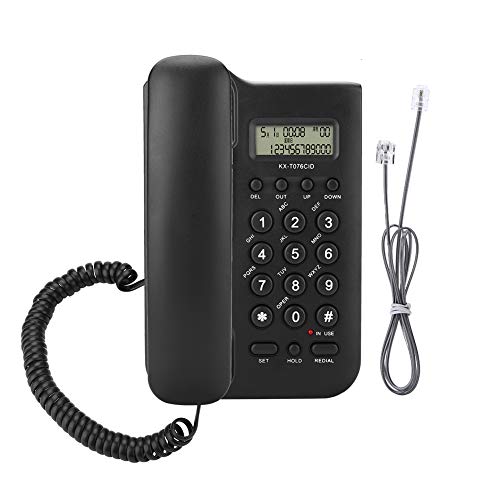 Teléfono de línea Fijo, KX-T076 teléfono con Cable montado en la Pared con identificador de Llamadas para la Oficina en el hogar(Negro)