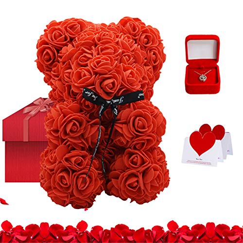 Tenflyer Oso rosa de peluche y collar con tarjeta de regalo para aniversario, cumpleaños, despedidas de soltera, Día de la Madre Tenflyer Oso rosa de peluche y collar con tarjeta de regalo para aniversario, cumpleaños, despedidas de soltera, Día de la Madre