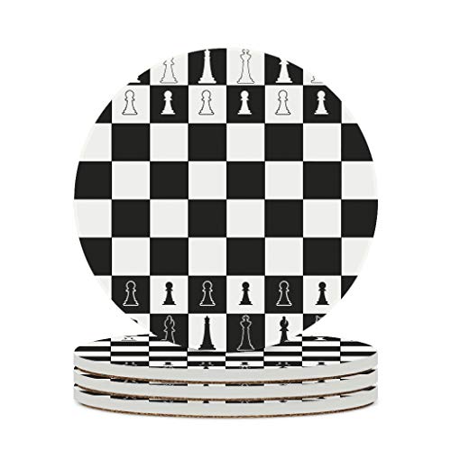 Tentenentent Posavasos de cerámica, diseño de tablero de ajedrez, duradero, personalizable, moderno, color blanco y negro, para salón blanco, 6 unidades