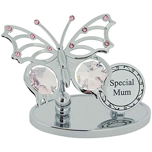 Texto en inglés de pie bañado en plata "special Mum" con figura de cristales Swarovski.