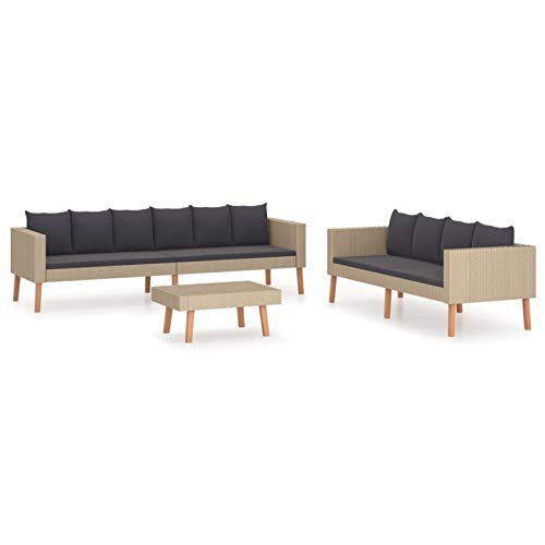 Tidyard Conjuntos Sofa Exterior Set de Muebles de jardín 3 pzas y Cojines ratán sintético Beige