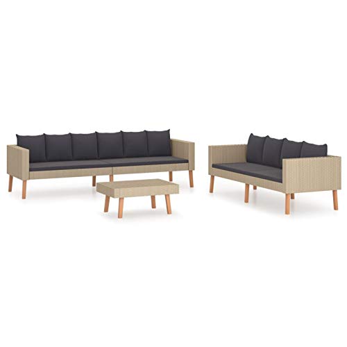 Vidaxl set muebles de jardín 3 pzas con cojines ratán sintético marrón