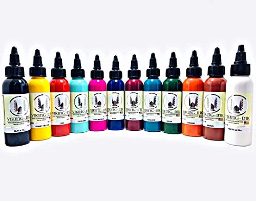 Tinta para tatuaje - KIT 12 BASIC COLORS 1oz (30ml) - VIKING INK USA - Los mejores colores y negros en tintas para tatuaje del mercado - VEGANAS Tinta para tatuaje - KIT 12 BASIC COLORS 1oz (30ml) - VIKING INK USA - Los mejores colores y negros en tintas para tatuaje del mercado - VEGANAS
