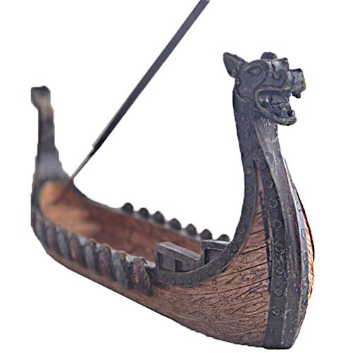 Tixiyu Soporte de varillas de incienso de resina para barcos vikingos, diseño retro y exquisito, bonito adorno para decoración del hogar, diseño tradicional artesanal (24 x 12 x 5 cm)