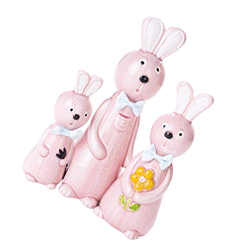 TomaiBaby 3 Piezas Conejo Estatua Cerámica Escultura Familia Animal Bené Estatuilla Pascua Hogar Decoración para El Hogar Decoración Casa de Granja