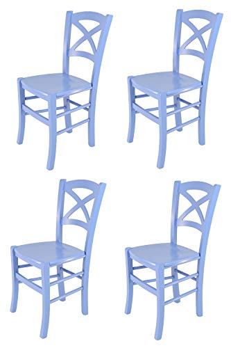 Tommychairs - Set 4 sillas Cross para Cocina y Comedor, Estructura en Madera de Haya barnizada Color Azul y Asiento en Madera