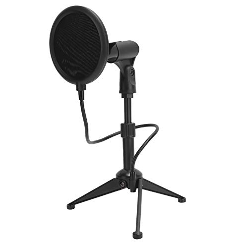 Trípode de micrófono, soporte de micrófono de escritorio plegable con red de prevención de reventones para grabación, altura ajustable, manguera flexible de cuello de cisne(negro)