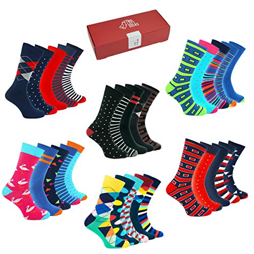 TWO LEFT SOCKS 5 pares de coloridos Funky Socks Caja de regalo Made in Europe Diseños y tamaños divertidos para hombres Mujeres Niños (GRIS NEGRO ROJO, EU 43-46 / UK 9-11)