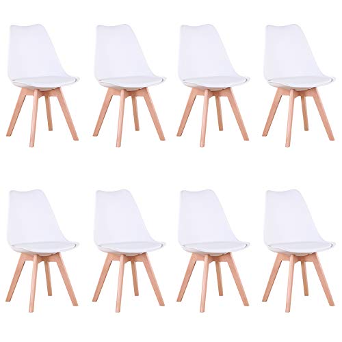 Uderkiny Conjunto de 4/6 sillas Sillas de Comedor con Cojines y Patas de Haya aptas para Comedor salón Cocina Oficina, etc (Blanco-8)
