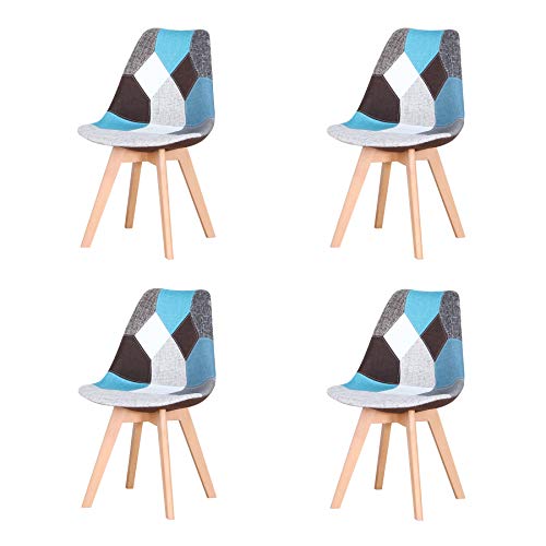 Uderkiny Pack de 4 sillas Silla de Comedor de Patchwork con Cojines, Adecuada para Comer en la Cocina de la Sala de Estar, etc (Azul Patchwork)